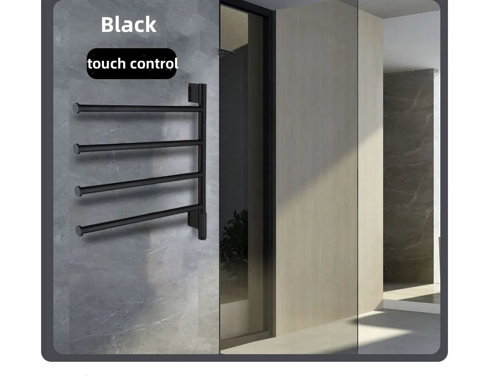 Electric Heating Towel Rails 180° Rotation Left & Right SUS304 Bathroom  Wall Mounted Towel Warmer Holder  220V