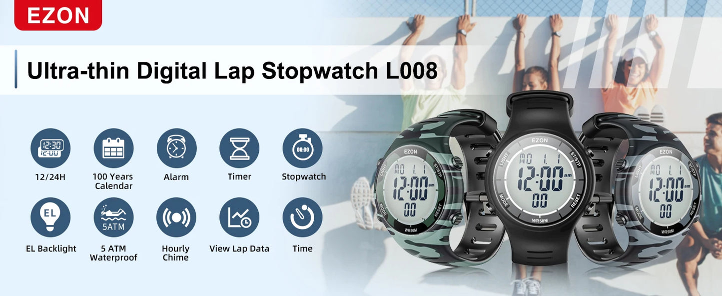 EZON Digital Sports Watch L008D, Waterproof Sports watch with Interval Timer/Chronograph/Lap Timing/Alarm for Men and Women