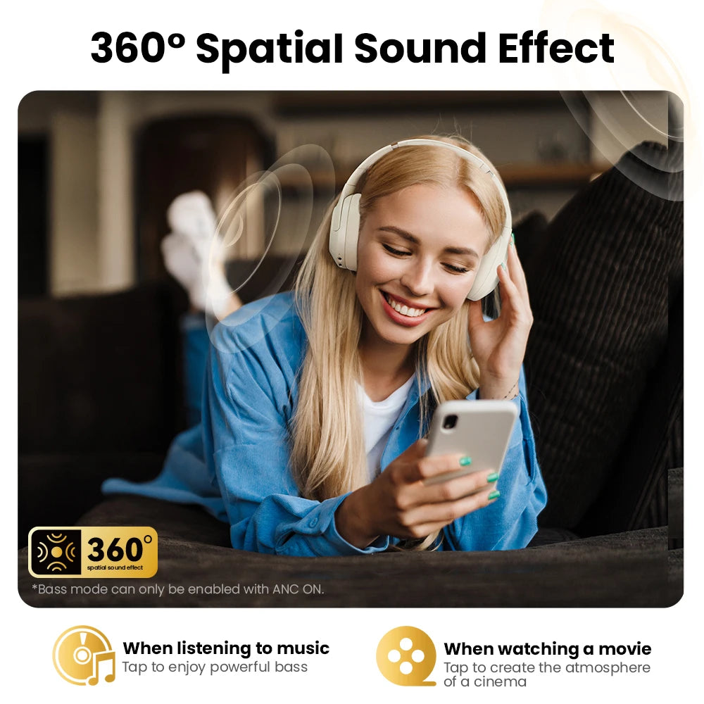 HAYLOU S30 ANC Headphones  Wireless Bluetooth 5.4 Hi-Res Headsets 43dB Adaptive Noise Cancelling Earphones 40mm Driver 80H