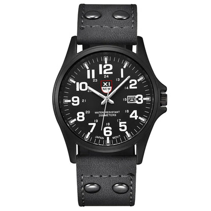 Genuine XINEW Brand Men Watches Black Students Fashion Leather Band Sports Date Quartz Wrist Watch Montre Homme Reloj Hombre