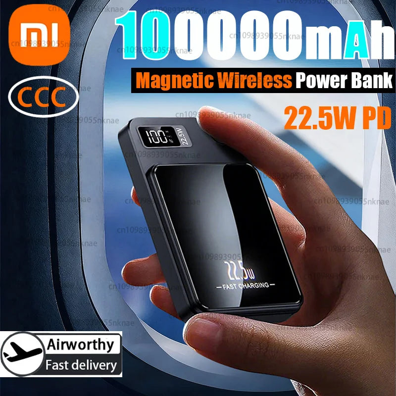100000mAh Magnetic Wireless Power Bank Fast Charger For Magsafe Portable Auxiliary Battery Pack For iphone Huawei Samsung