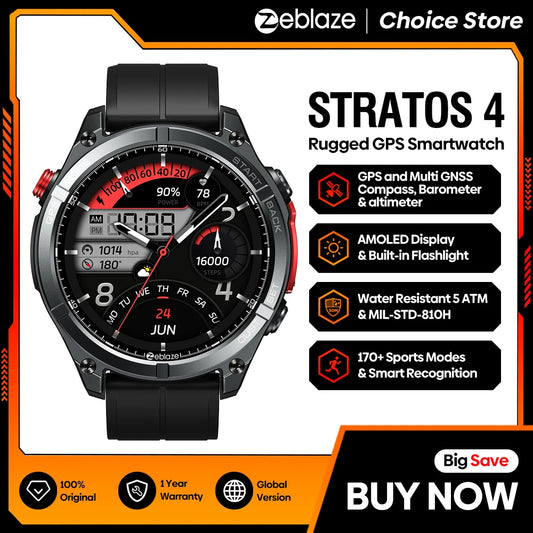 Zeblaze Stratos 4 GPS Smartwatch 1.43" AMOLED Screen Compass Barometric Altimeter Flashlight Voice Calling Smart Watch