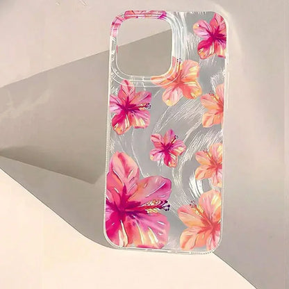 Shiny Phone Case For iPhone 17 16 15 14 13 12 11 Pro Max 16E 14 Plus 17 Air CWatercolor Hibiscus Flower Pattern Hard Cover