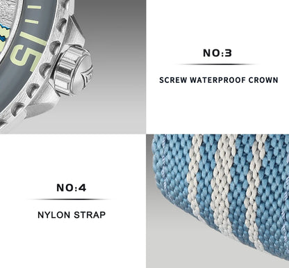 CADISEN Deep Explorer Automatic Mechanical Watch Man Canvas Strap Wristwatch MIYOTA  Luxury Luminous Waterproof Watches