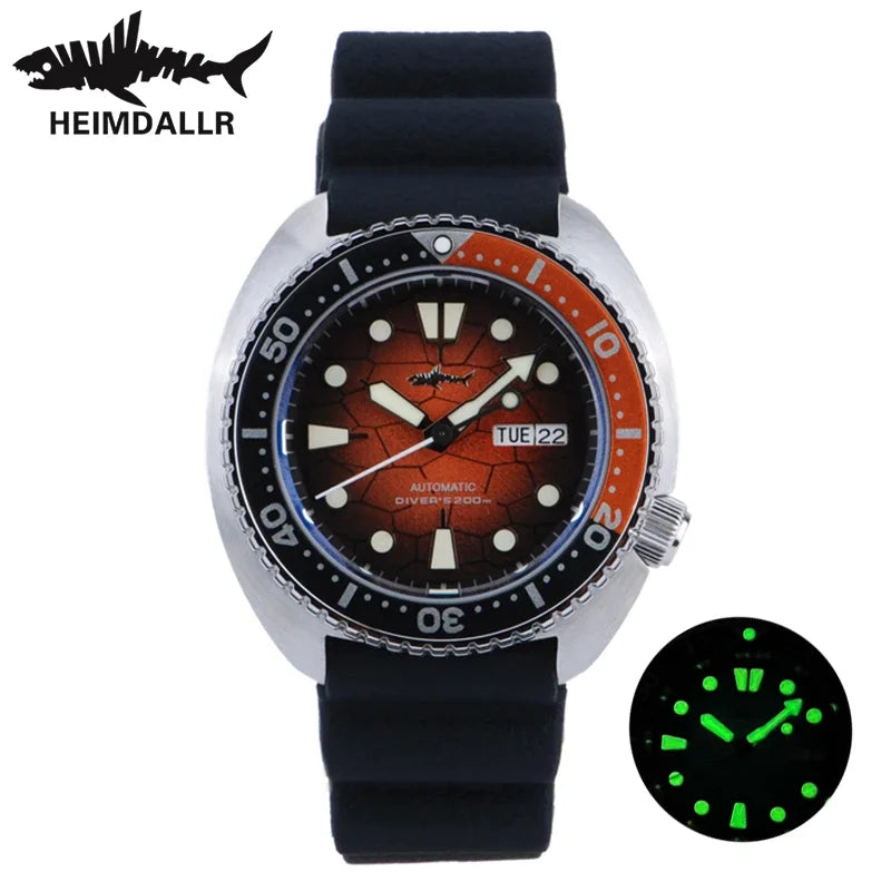 HEIMDALLR Diver Men's Watch Turtle King Sapphire Crystal 316L Steel NH36 200M Water Resistant Luminous Automatic Mechanica Watch