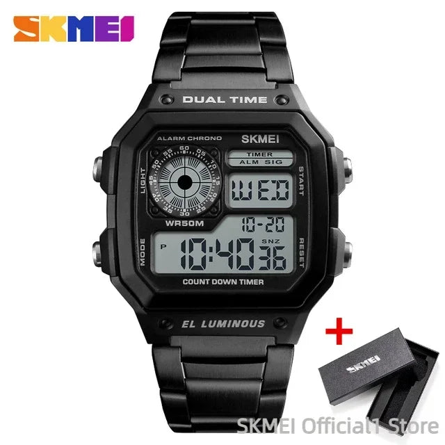 SKMEI 1335 Digital Watch for Men Retro Sports Waterproof Chrono Electronic Mens Wristwatches Stainless Steel Clock Reloj Hombre
