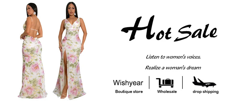 Flower Print Sequins Spaghetti Strap Sleeveless High Slit Long Dress Woman Sexy Vacation Party Birthday Prom Summer Robe