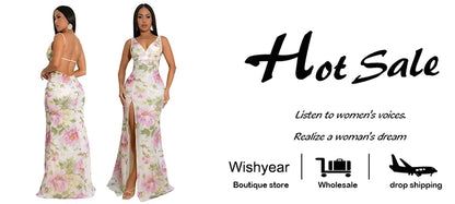 Flower Print Sequins Spaghetti Strap Sleeveless High Slit Long Dress Woman Sexy Vacation Party Birthday Prom Summer Robe