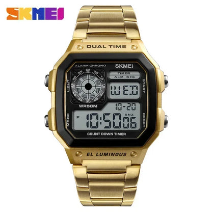 SKMEI 1335 Digital Watch for Men Retro Sports Waterproof Chrono Electronic Mens Wristwatches Stainless Steel Clock Reloj Hombre