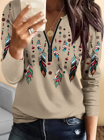 Summer new fashion 2025 women's casual long-sleeved printed T-shirt