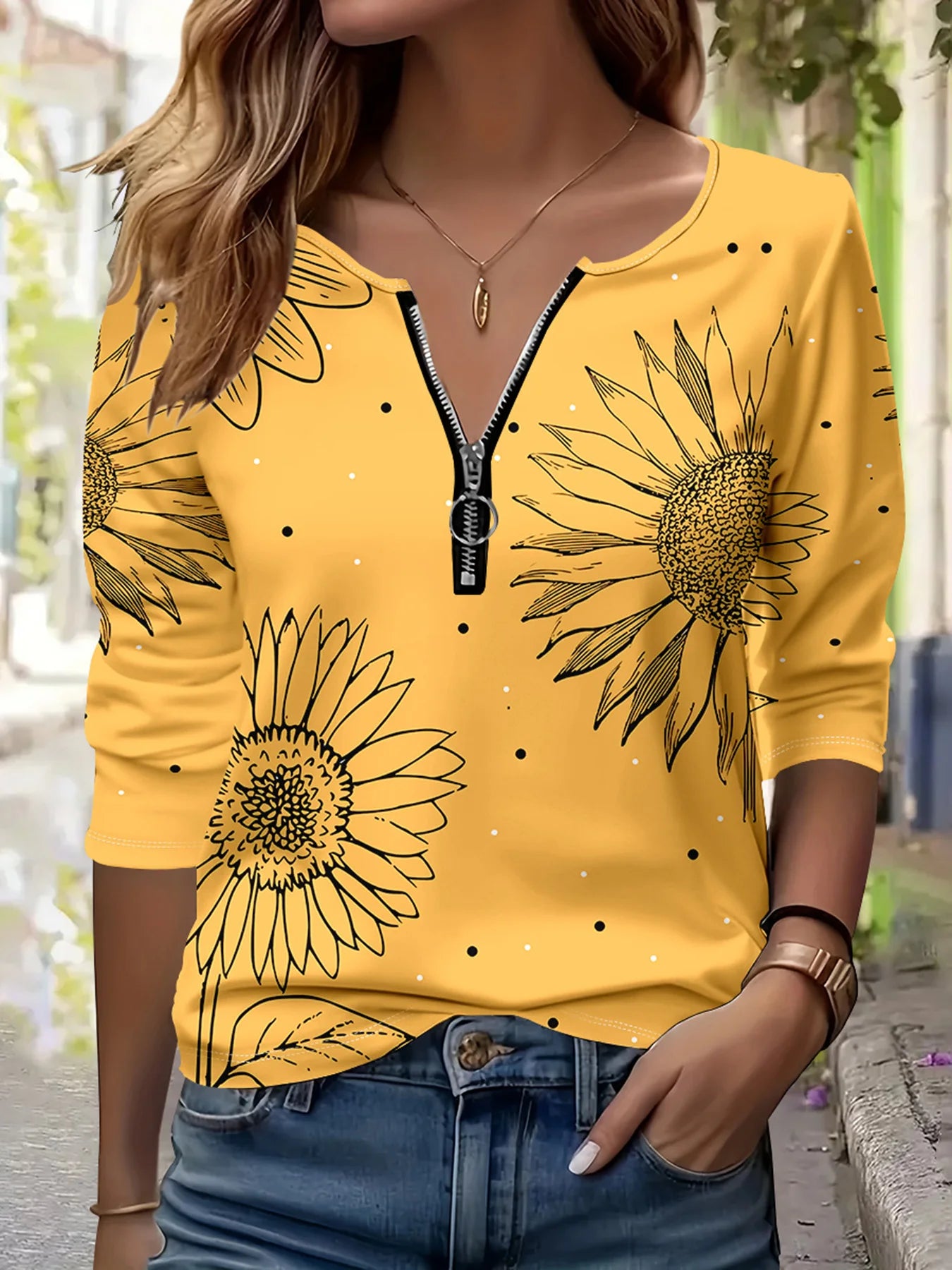 Summer new fashion 2025 women's casual long-sleeved printed T-shirt