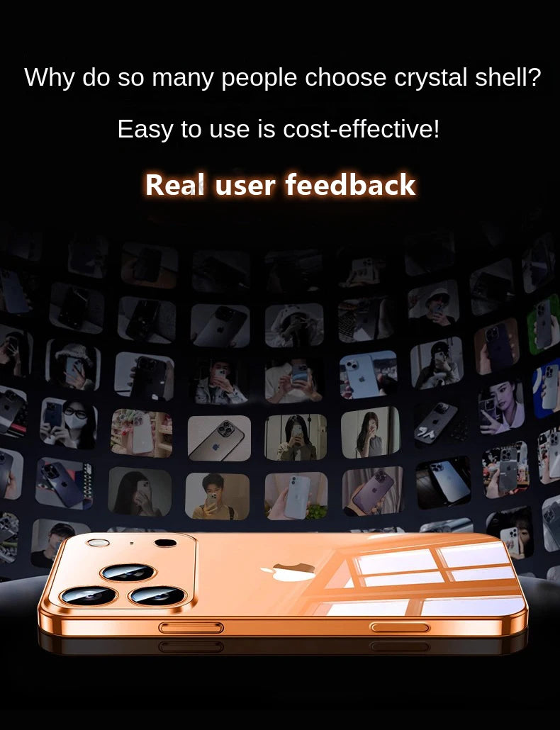 Plating Transparent with Lens Film Case for iPhone 17 Air 17 16 15 14 13 12 11 Pro Max Plus Anti-fall Damping Cover