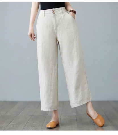 High Waist Wide Leg Cotton Linen Workwear Pants Women Loose Casual Straight Long Trousers Summer Faion plus Size All Match