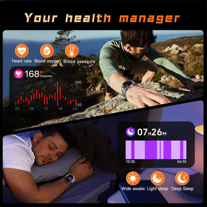 T-REX3 1000mAh Big Battery Smart Watch HD Bluetooth Call 1.7inch Large Sceen LED Flashlight Sports Waterproof Smartwatch Men