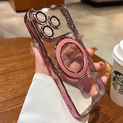 Iphone 17 Air Case Plating Magsafe Magnetic Bracket Case for iPhone 17 16 Pro 13 12 Max 15 14 16 Plus 17PRO Transparent Cove