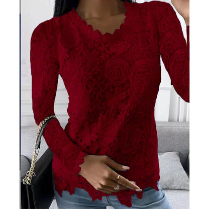 Autumn Fashion Style Bud Silk Unlined Upper Long Sleeve O-neck Embroidery