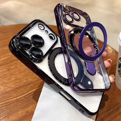 Iphone 17 Air Case Plating Magsafe Magnetic Bracket Case for iPhone 17 16 Pro 13 12 Max 15 14 16 Plus 17PRO Transparent Cove