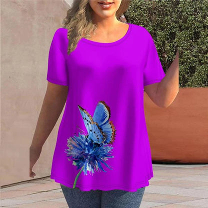 T-Shirts Spring Clothing Floral Graphic O-Neck Pullovers Short Sleeve Tops Streetwear Oversized Apparel Ladies 2023