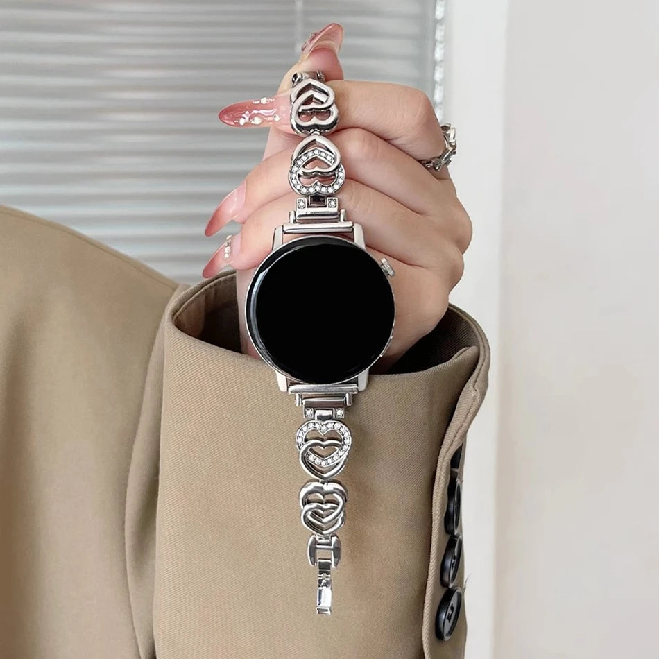 Band For Samsung Galaxy Watch 5/4 6 Classic 5 Pro Fashion Dual Heart Metal Bracelet Strap For Amazfit Bip/GTS Huawei GT2