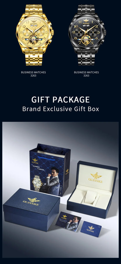 OUPINKE 3263 Automatic Mechanical Watch Multifunctional Dial Auto Date Waterproof Night light Watch Original Brand