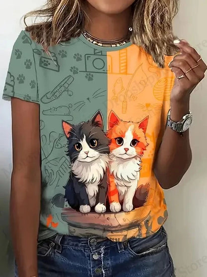 T shirt Women Fashion Casual O-Neck Oversized Short Sleeve T-shirt Funny Animal Tops Tee Women Clothes