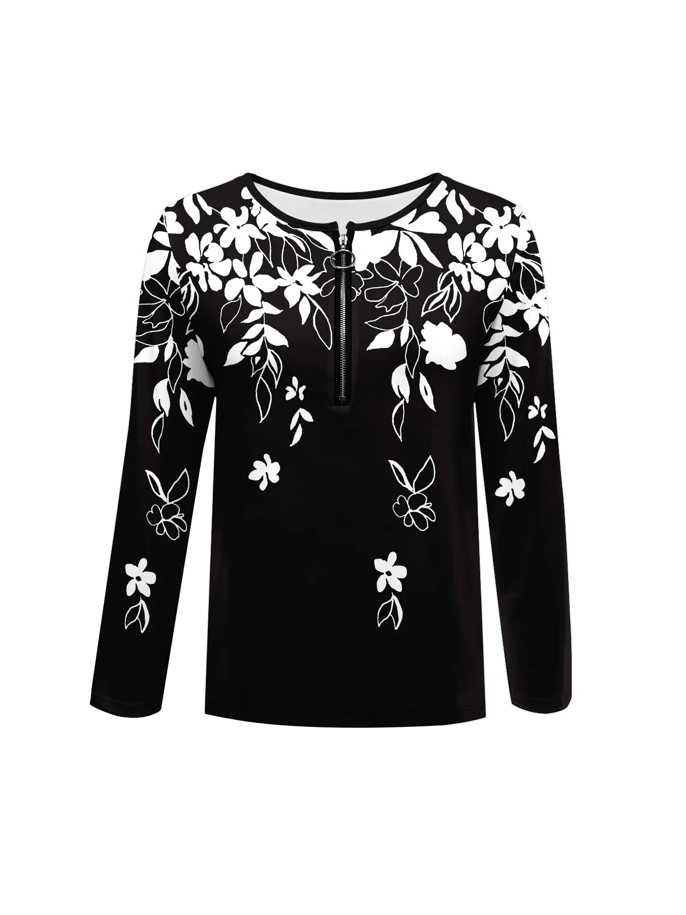 Summer new fashion 2025 women's casual long-sleeved printed T-shirt