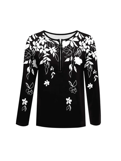 Summer new fashion 2025 women's casual long-sleeved printed T-shirt