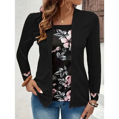 Long Sleeved New Printed Fake Two-piece Set Casual Fashion Temperament T-shirt Long Sleeved Cardigan