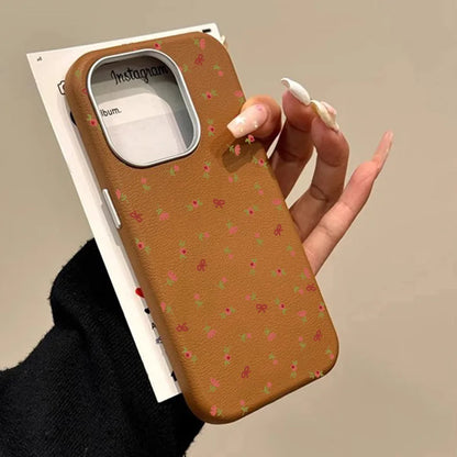 Retro Fashion Floral Leather Pattern Phone Case For iPhone 17 Air 16 15 14 13 12 11 Pro Max 16E 7 8 Plus XS SE2 Shockproof Cover