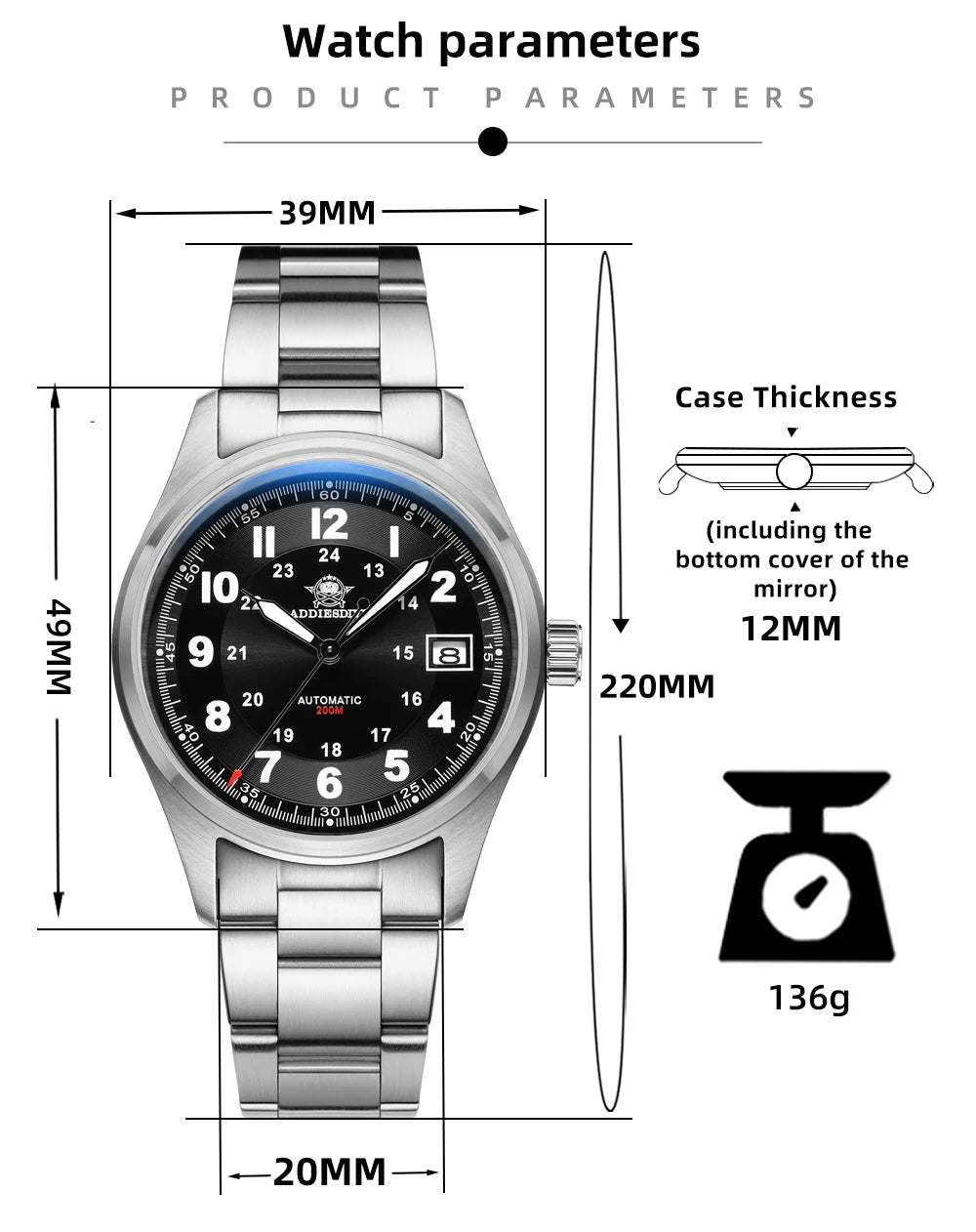 ADDIESDIVE Luxurious Men's Automatic Watch NH35A Mechanical Watch Sapphire Glass 200m Waterproof Analog Luminous Watches AD2048