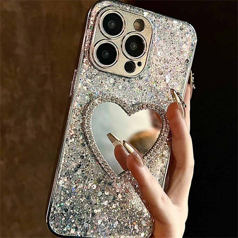 Mirror Sequins Case For iPhone 17 Air 16 14 15 13 12 11 Pro Max Lens Protection Cover