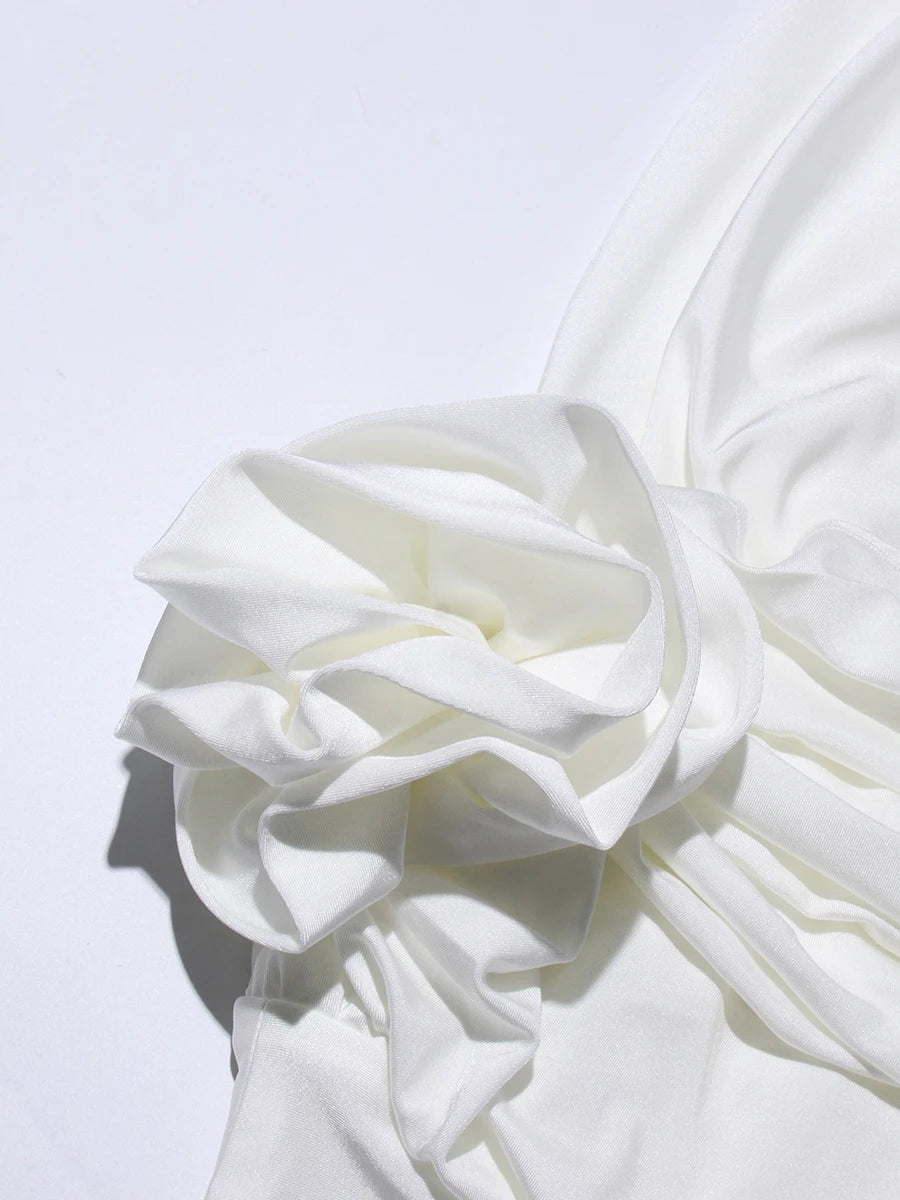 TWOTWINSTYLE Solid Slimming Fashion Mini Dresses for Women High Waist Patchwork 3D Flower Temperament Dress Female Clothing New