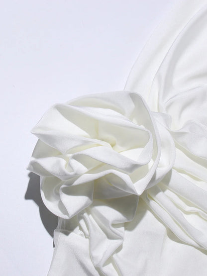 TWOTWINSTYLE Solid Slimming Fashion Mini Dresses for Women High Waist Patchwork 3D Flower Temperament Dress Female Clothing New