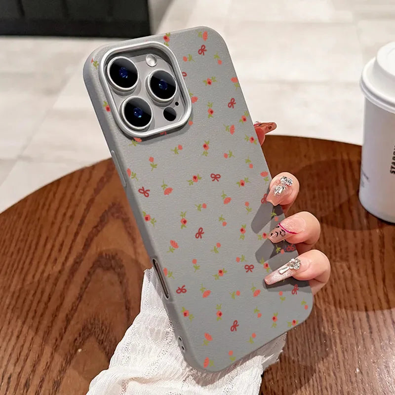 Retro Fashion Floral Leather Pattern Phone Case For iPhone 17 Air 16 15 14 13 12 11 Pro Max 16E 7 8 Plus XS SE2 Shockproof Cover