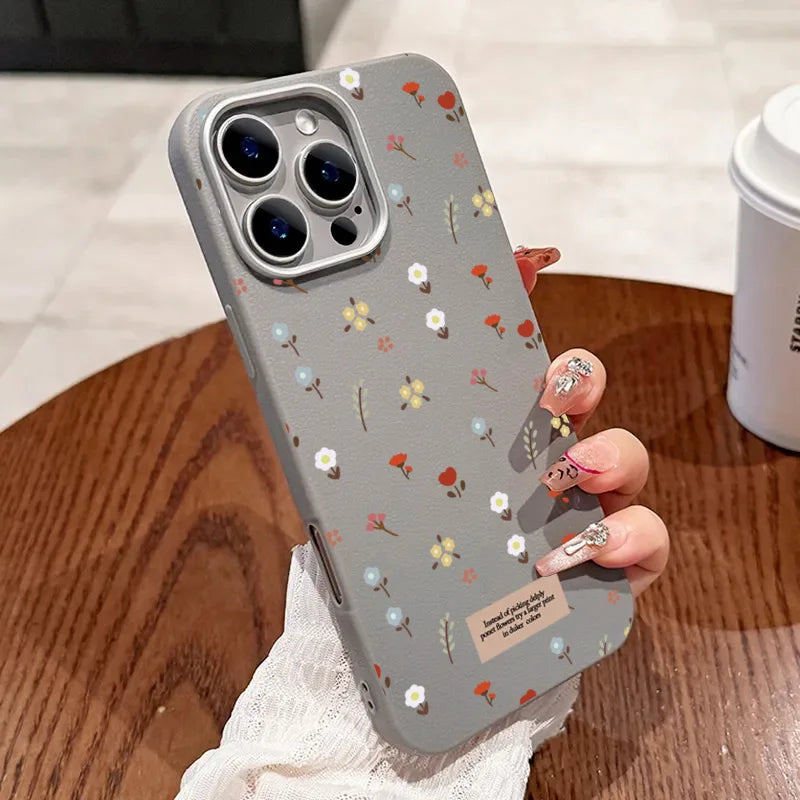 Retro Fashion Floral Leather Pattern Phone Case For iPhone 17 Air 16 15 14 13 12 11 Pro Max 16E 7 8 Plus XS SE2 Shockproof Cover