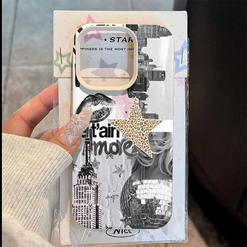 Stylish Phone Case For iPhone 17 11 13 12 15 14 16 Pro Max XS XR X 7 8 Plus 17 Air Eiffel Tower Light Ball Lychee Texture Cover