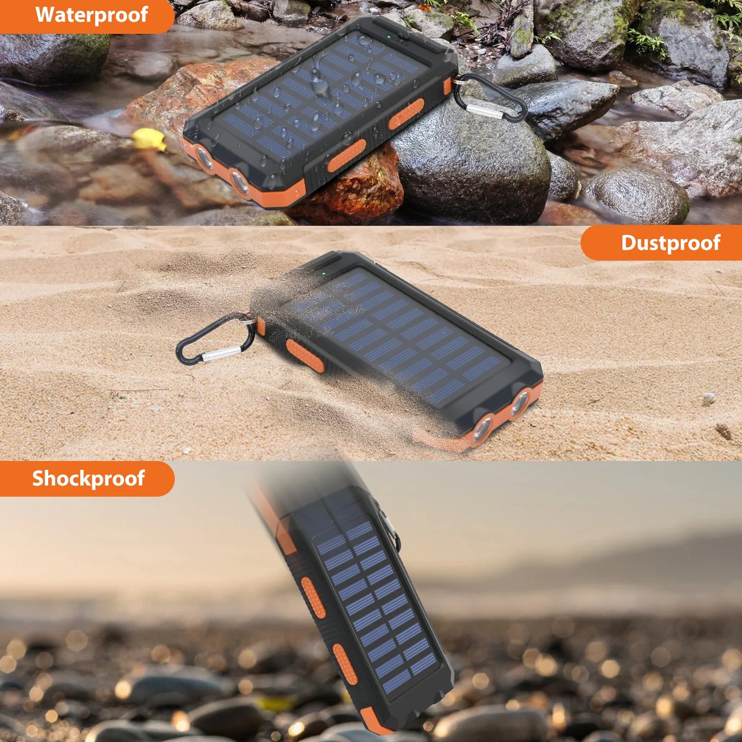 20000mAh Solar Power Bank Portable Solar Charger Waterproof Dual 5V USB Ports 2 LED Light Flashlight For Cell IPhone Outdoor