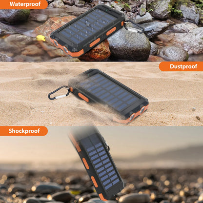 20000mAh Solar Power Bank Portable Solar Charger Waterproof Dual 5V USB Ports 2 LED Light Flashlight For Cell IPhone Outdoor