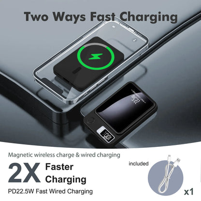 100000mAh Magnetic Power Bank Wireless Portable 22.5W Fast Charger For Iphone Huawei Samsung External Auxiliary Backup Battery