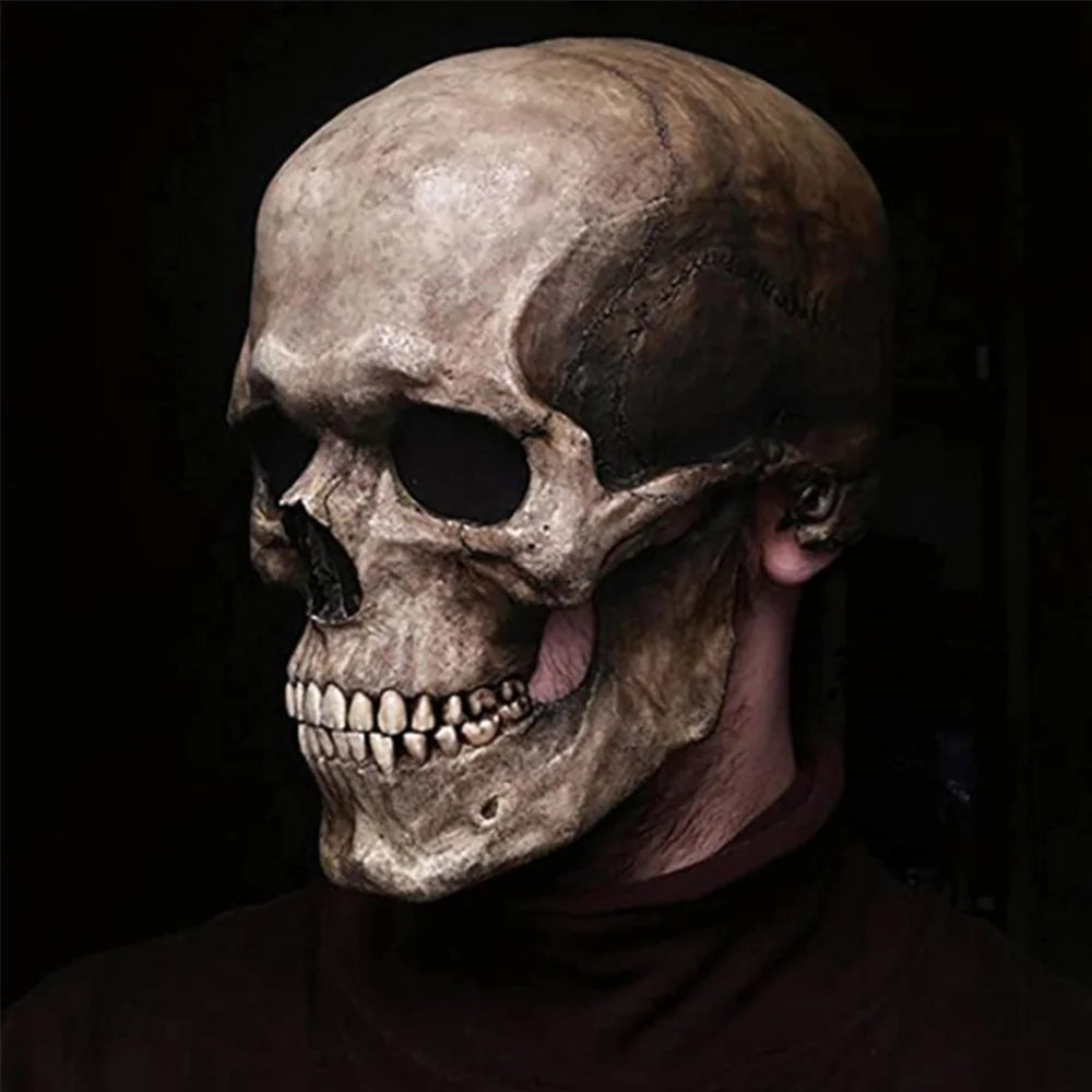 Halloween Mask Full Head Skull Mask Moveable Mouth Jaw Horror Helmet Skeleton Headgear Party Festival Costume Decorations