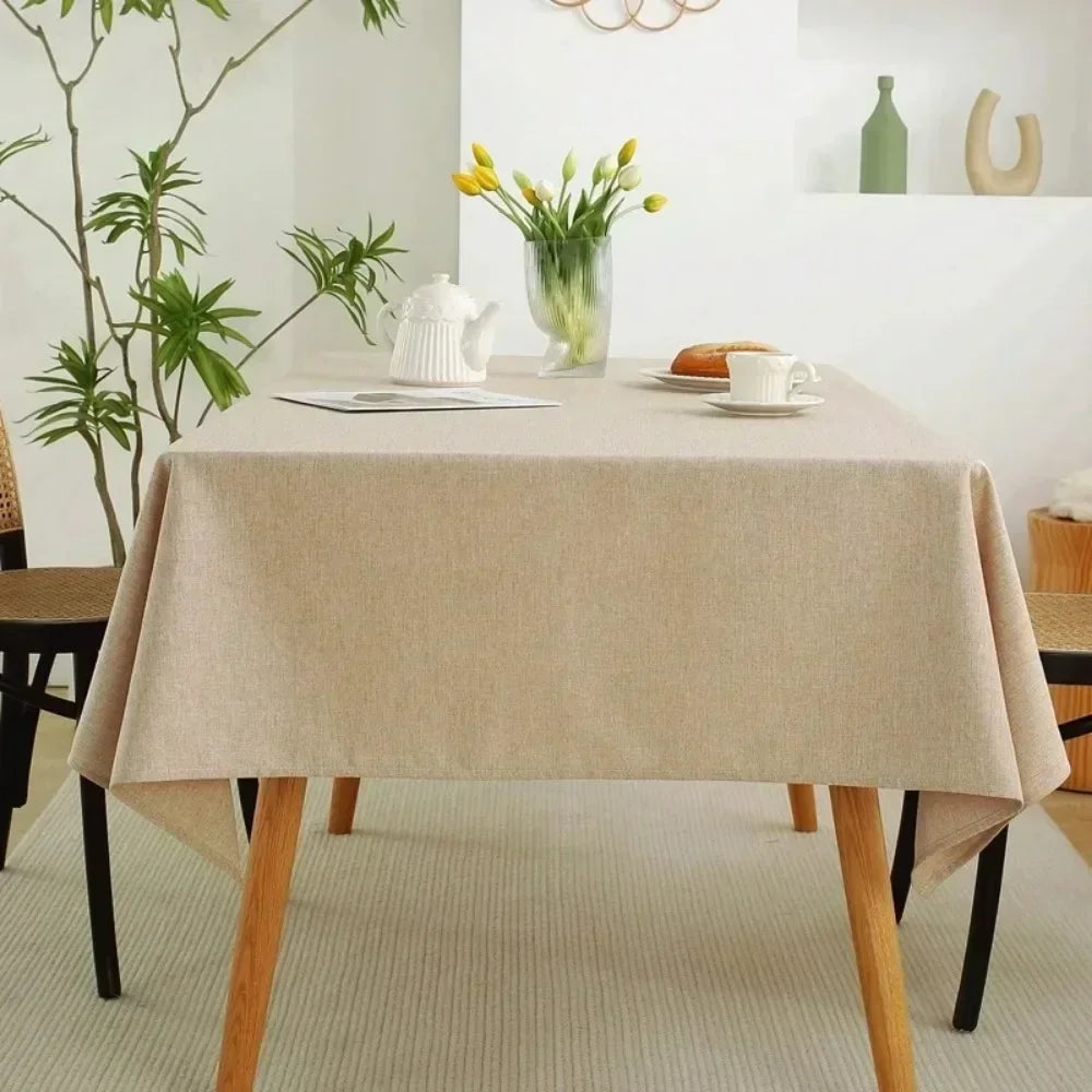 Waterproof Oilproof Kitchen Dining Tablecloth Solid Color Rectangle Tablecloth Cover Mat Oilcloth Antifouling Home Decoration
