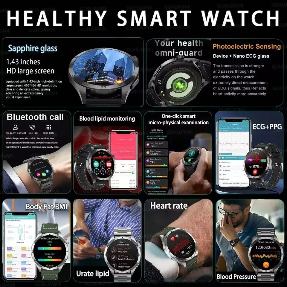 Huawei ECG+PPG Laser Treatment Health Smart Watch Three highs Clock Blood pressure Heart rate Men HD Call Bracelet