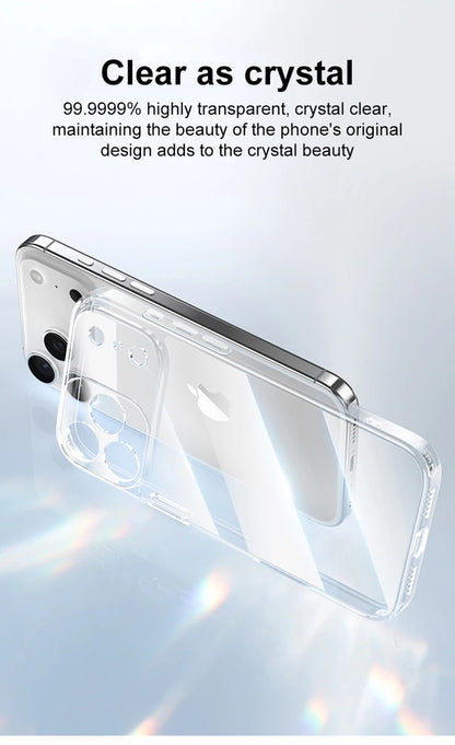 Luxury Tempered Glass Hard Phone Case For iPhone 17 Air 16 15 14 13 12 Pro Max Plus Mini 16E Hybrid Clear Soft Silicone Shell 17