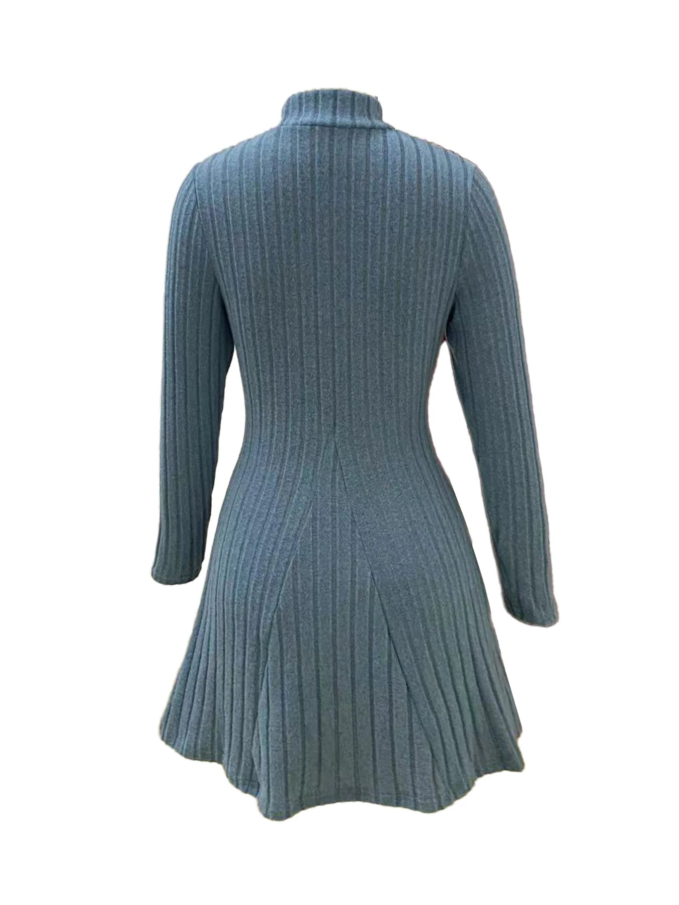 Women's slim fit half high collar waist cinched A-line skirt long sleeved pit stripe dress