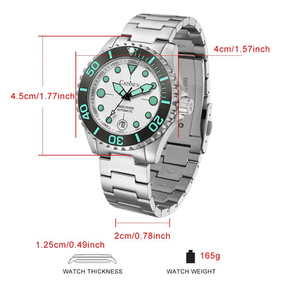 CADISEN AQUA DIVER Brand Luxury Men Watches Automatic Watch Japan NH35A 100M Waterproof Luminous Mechanical Wristwatch