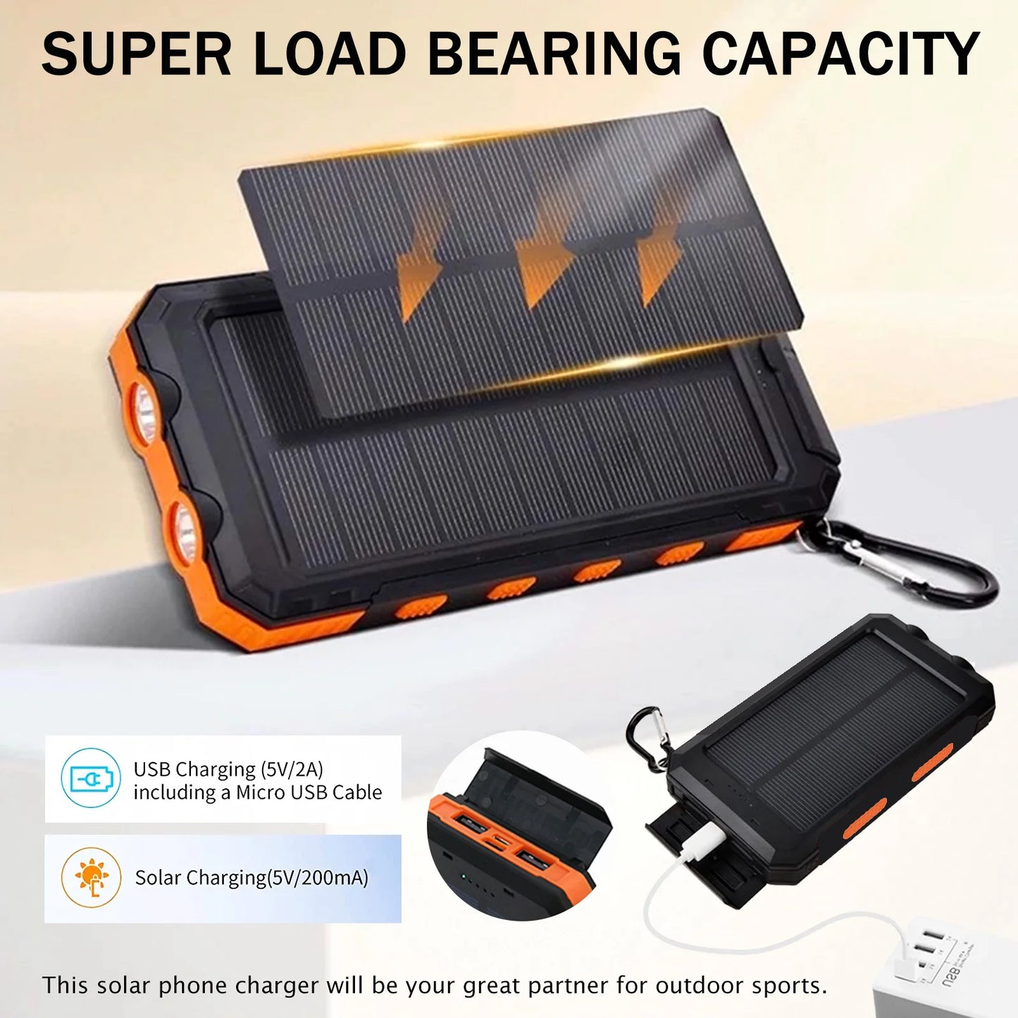 30000mAh Solar Power Bank Portable Charging Poverbank Dual 5V USB Ports 2 LED Light Flashlight for Iphone Outdoor Camping Hik