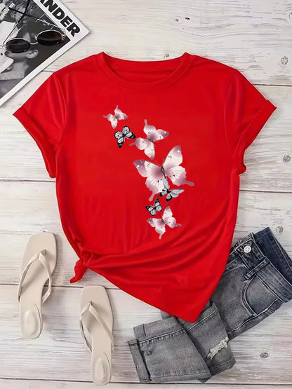 Fashion Butterfly Print Harajuku Female Harajuku Short Sleeve Casual Women's T-shirt Clothing Street Tops Tees Aesthetic Clothes