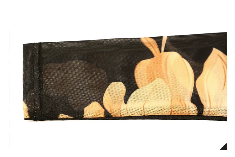 High Neck Long Sleeved Mesh Positioning Printed T-shirt Women Autumn Stretch Slim T Shirts Tops Female Base Tees HF8779