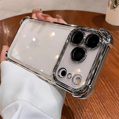 For iPhone 17 Pro Max 16 15 Plus 14 13 12 Transparent Electroplated Case Full Lens Protection Bumper Shockproof Plating Cover
