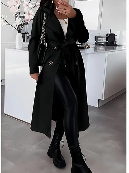 Women's Wool Blends Coats Double Breasted Thin Women's Trench Coat Casual Winbreaker With Belt Trench for Ladies